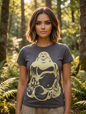 Laughing Buddha Painted Cotton Babydoll Tee Shirt